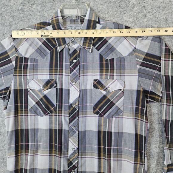 American Hero Brown & Gray Plaid Pearl Snap Size Large Long Sleeve Western Shirt - Picture 9 of 16